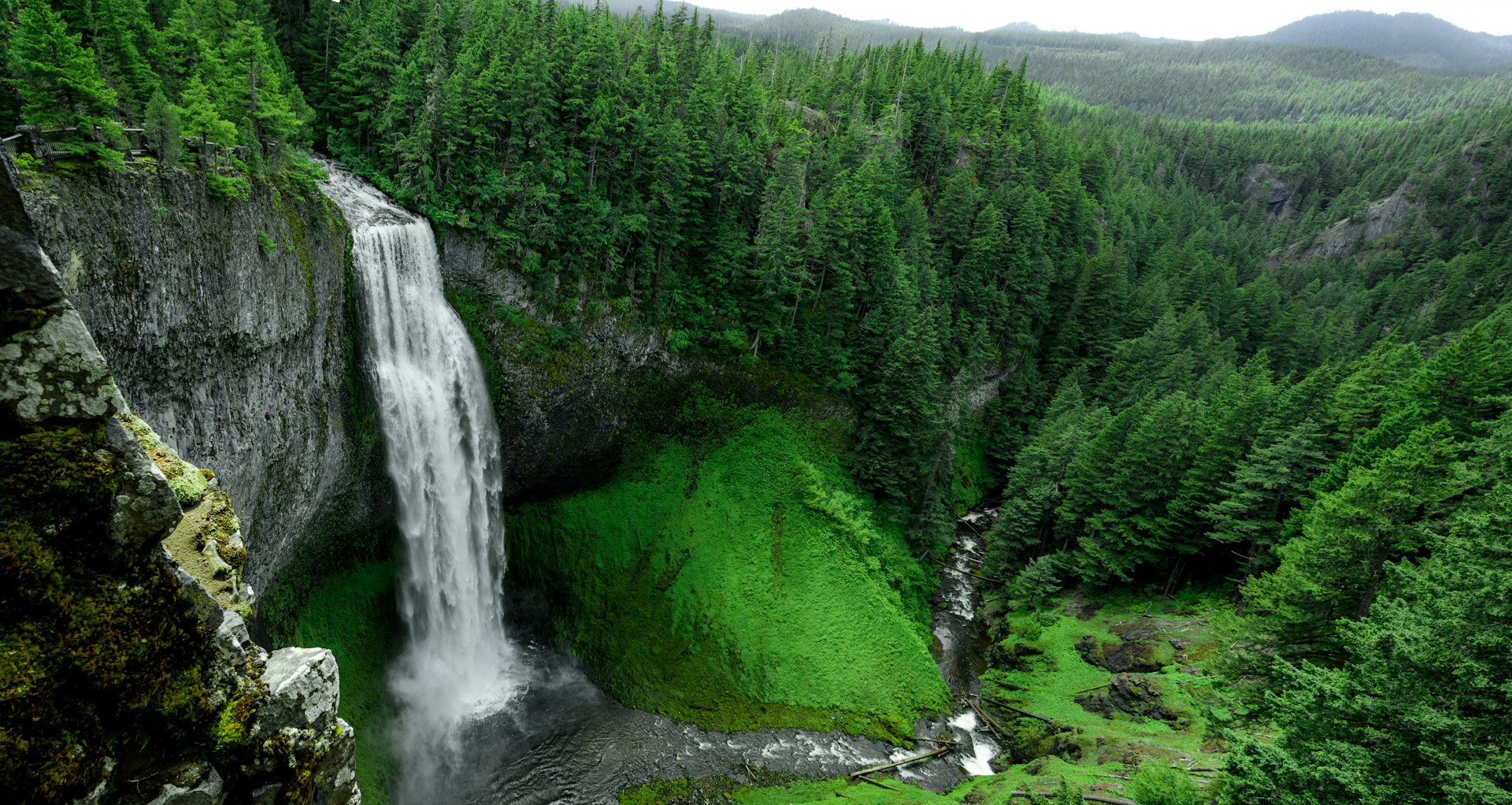 aerial photo of waterfall in middle of jugle