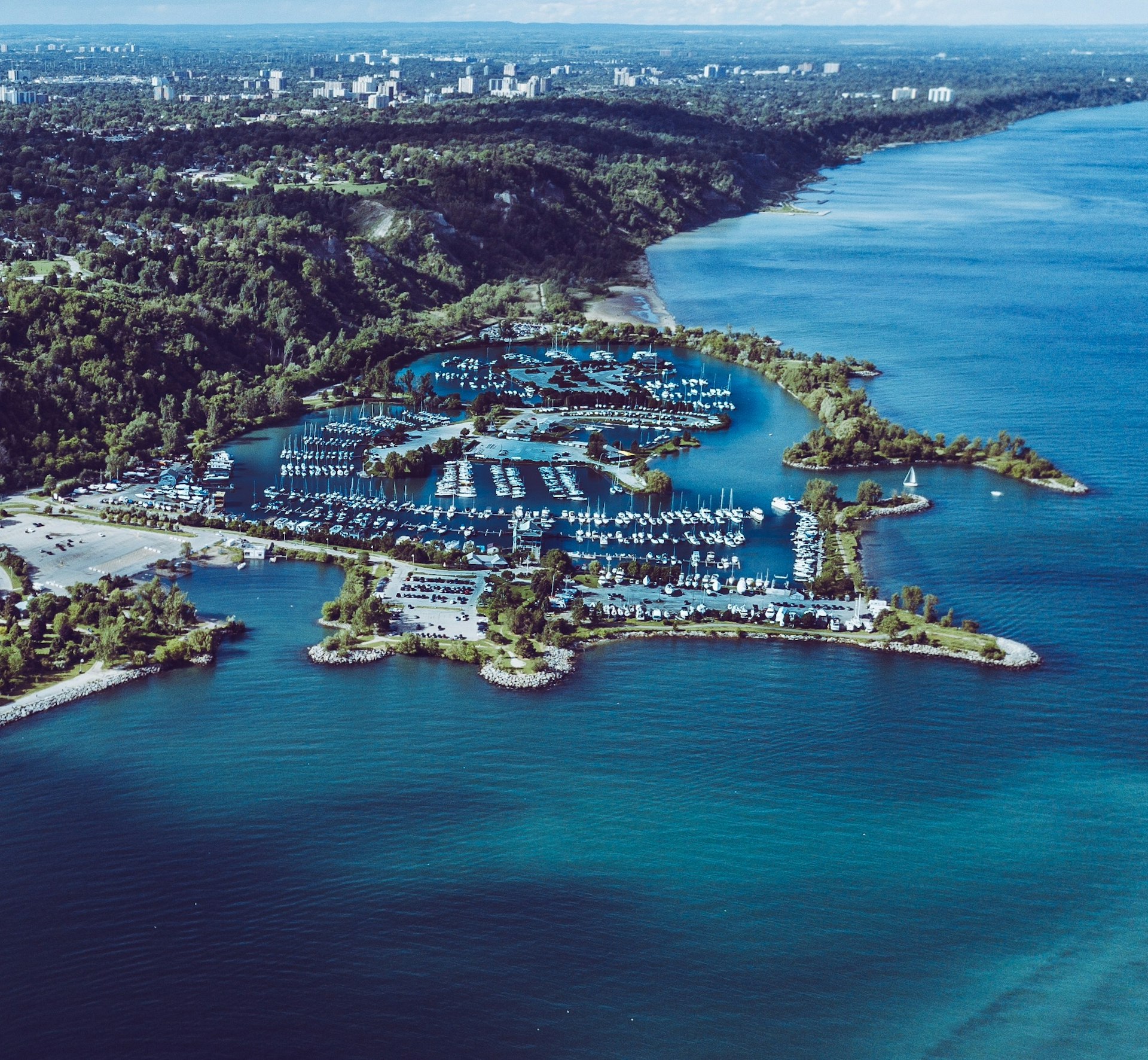 aerial photo of boats dock
