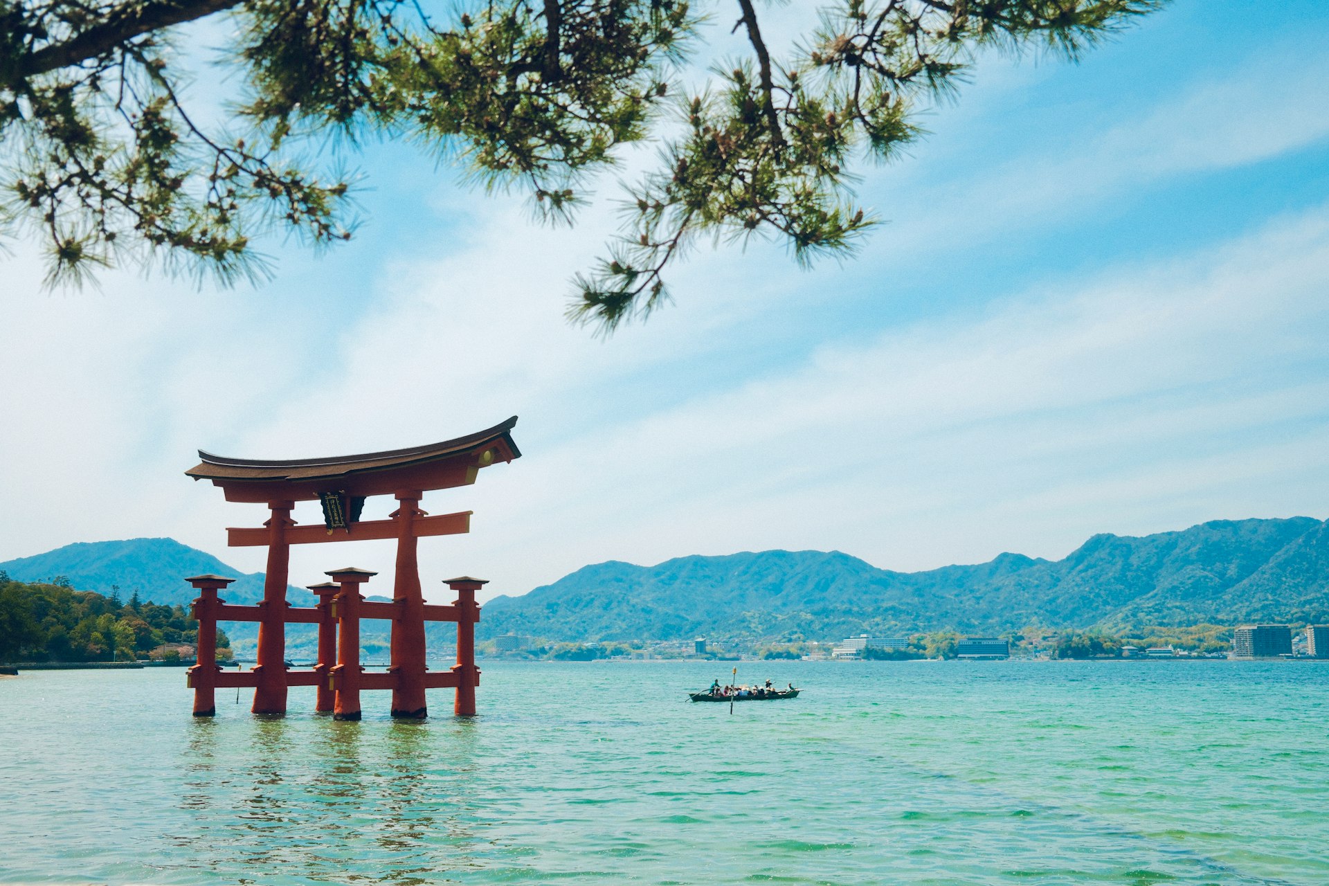 A large body of water with a red structure in the middle of it