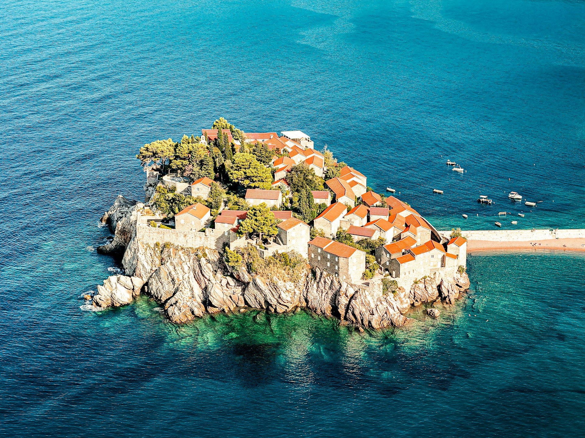 An island city surrounded by beautiful blue waters.