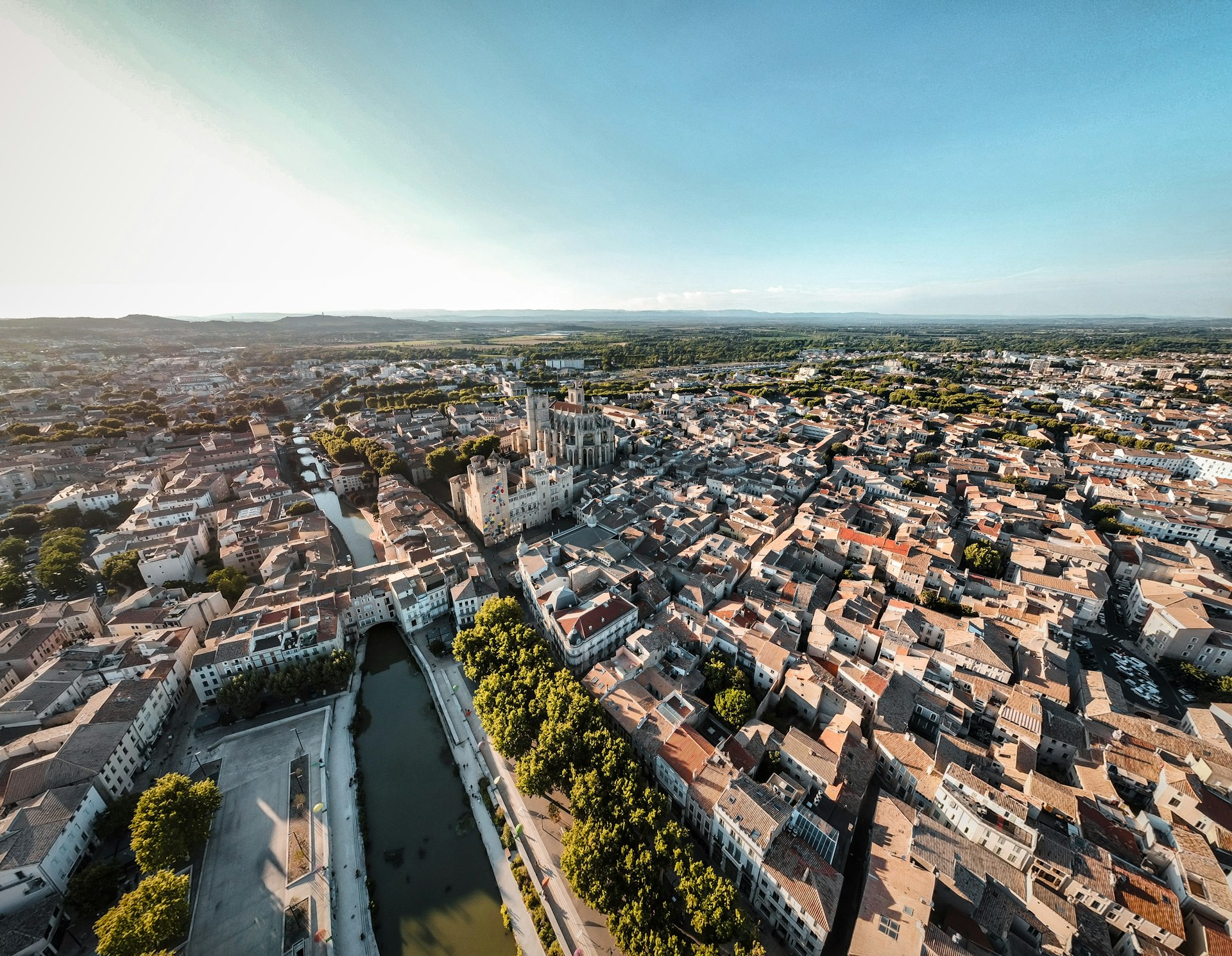 An aerial view of a city with lots of buildings