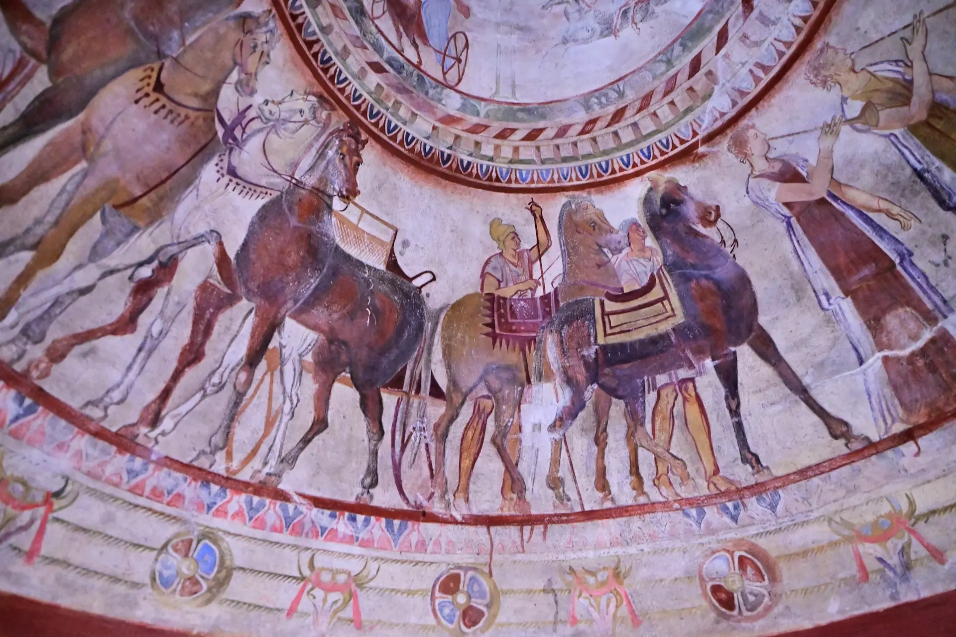 A painting on the ceiling of a building