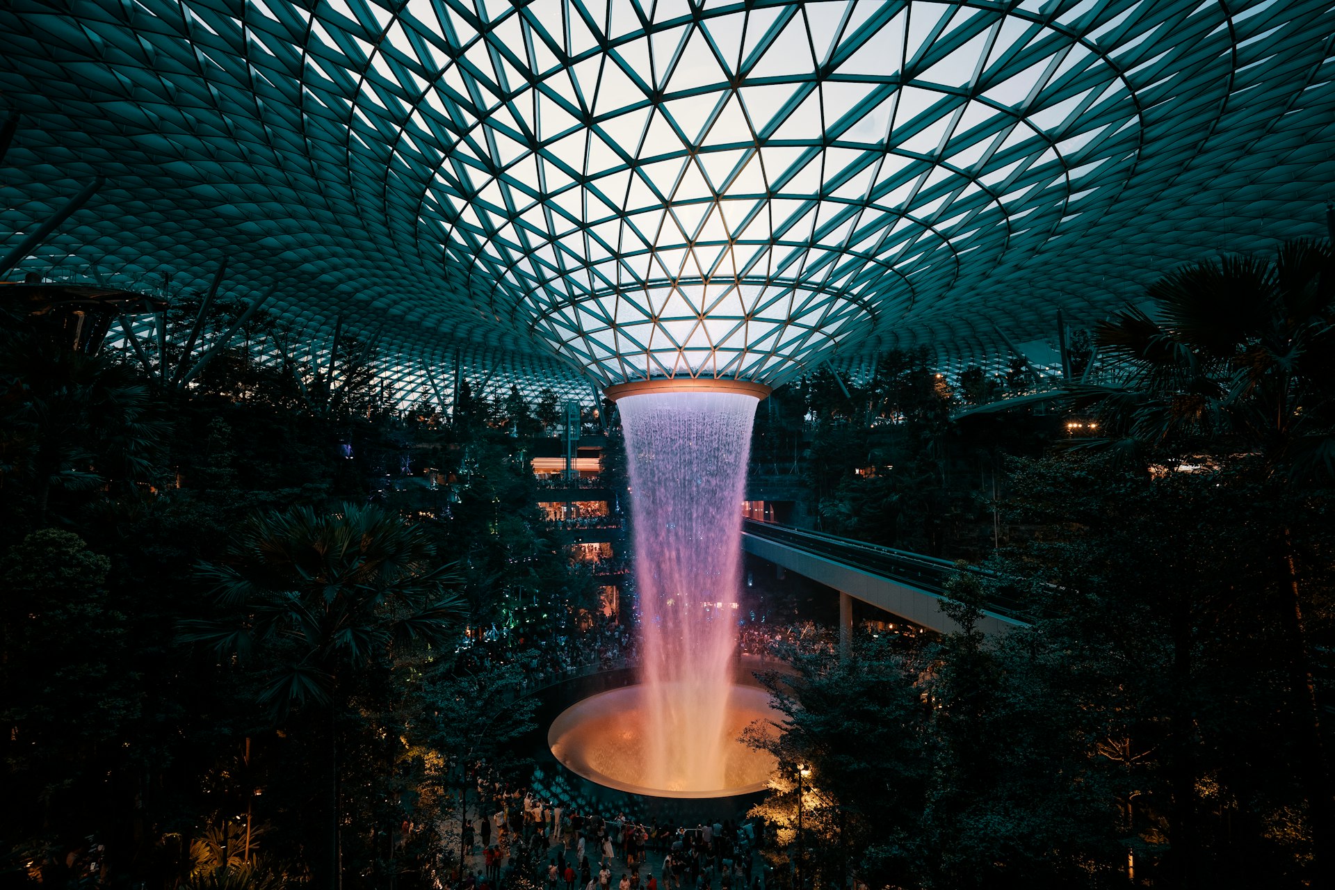 a large fountain in the middle of a building