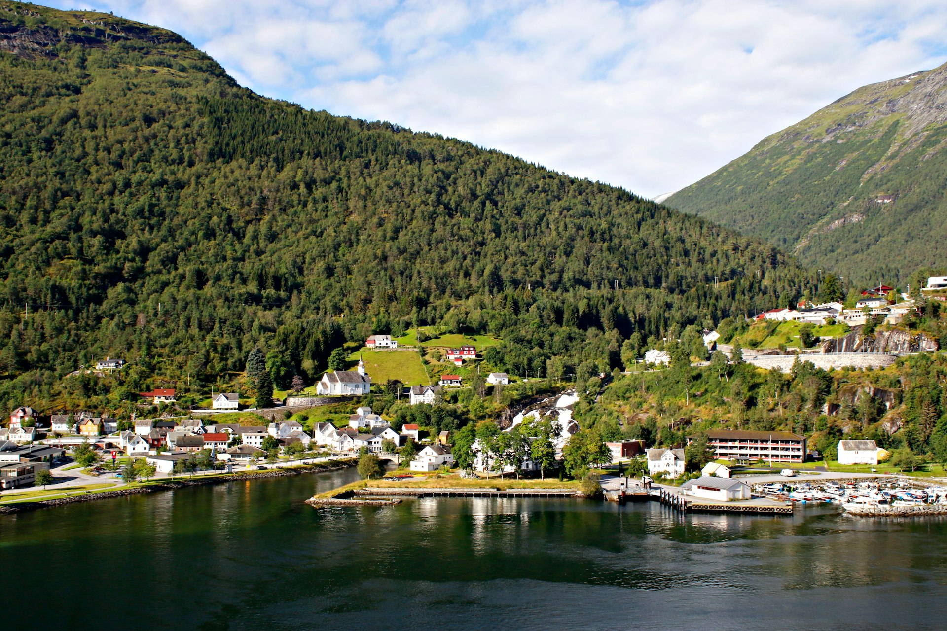 A small town on a small island in the middle of a lake