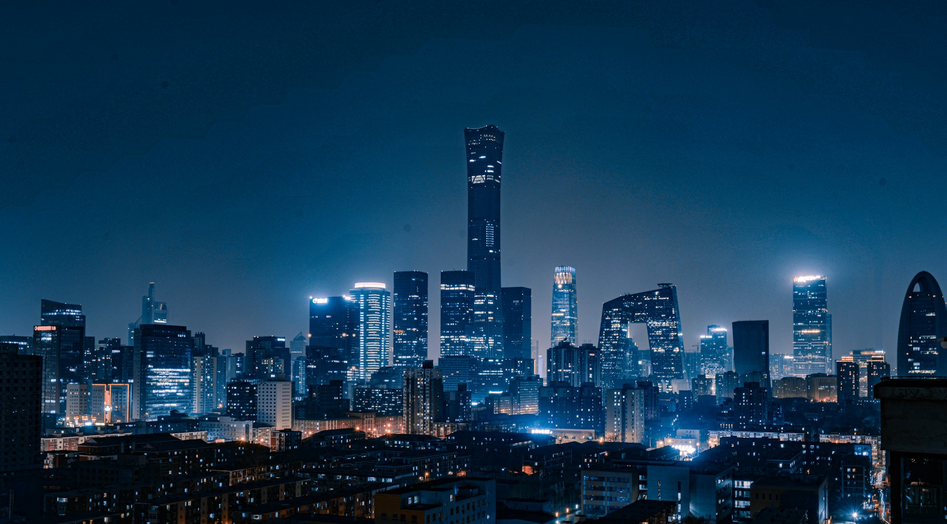city skyline during night time