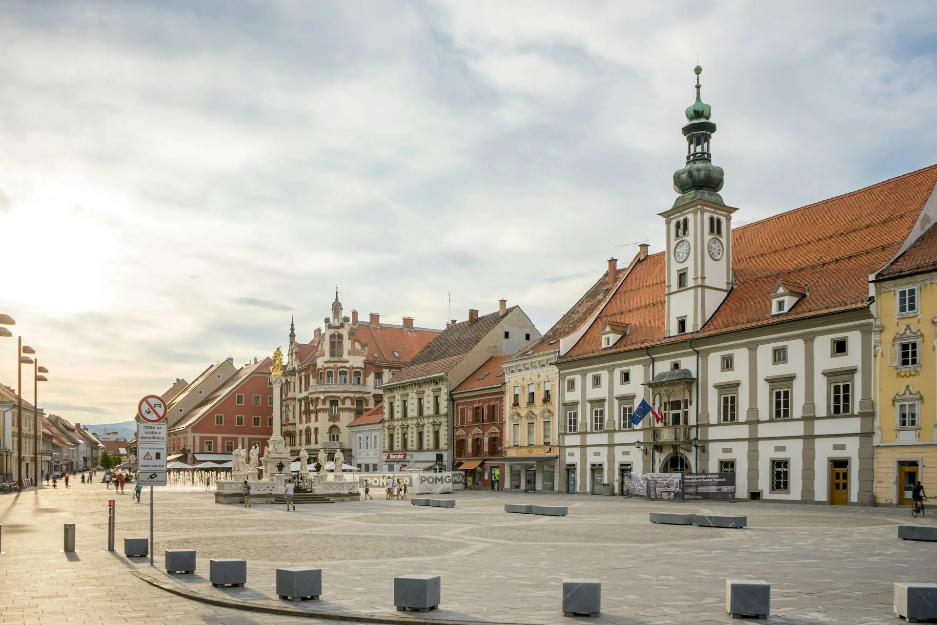 a group of buildings with a tower