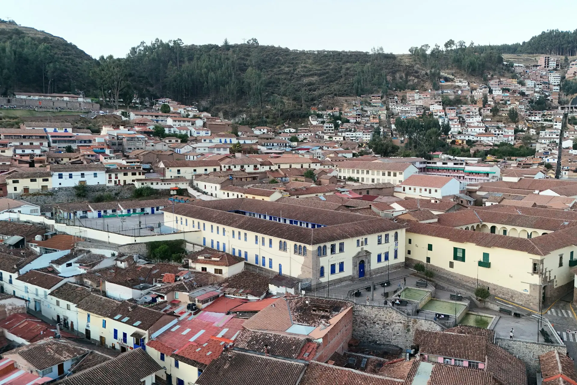 An aerial view of a city with lots of buildings